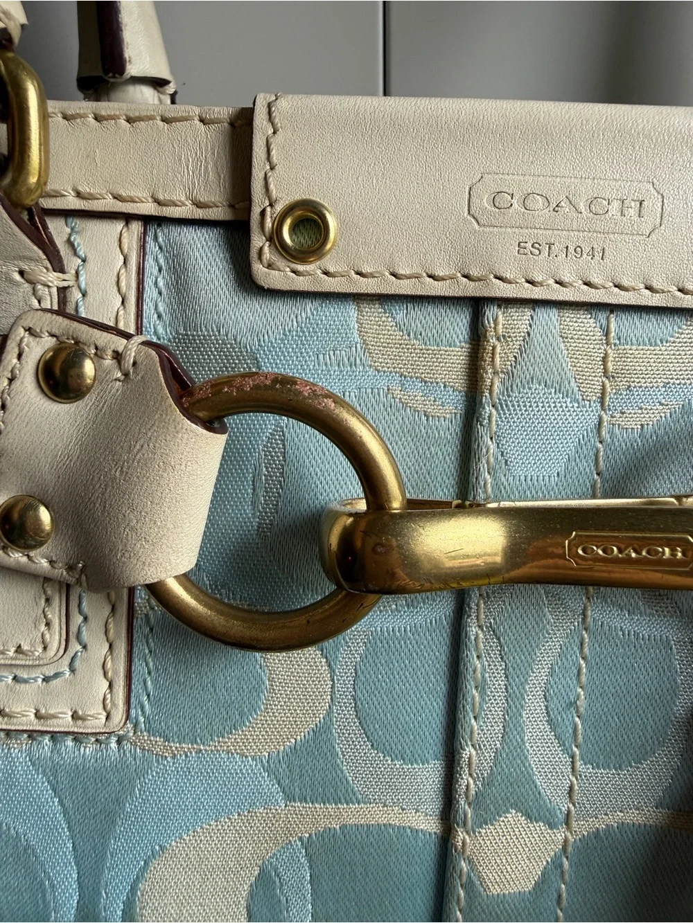 Rare Coach Hampton optic signature carryall shoulder bag baby blue